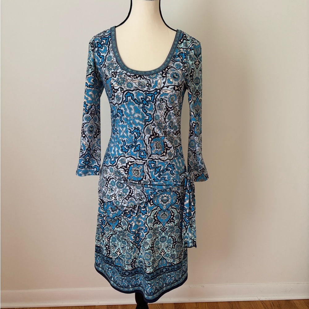 Max Studio Blue Gray Sheath Dress with Bell Sleeves